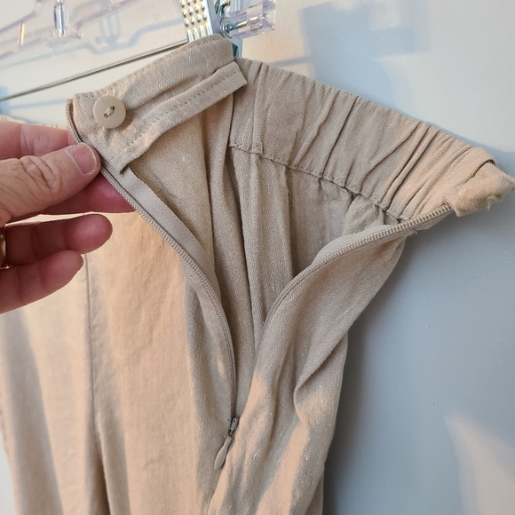 J Jill Linen Stretch Ankle Pants XL Petite Light Beige Button Hem Side Zipper - Picture 5 of 10